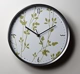 Large Decorative Wall Clock with White Clock Face, Black Numbers and Brown Floral Design