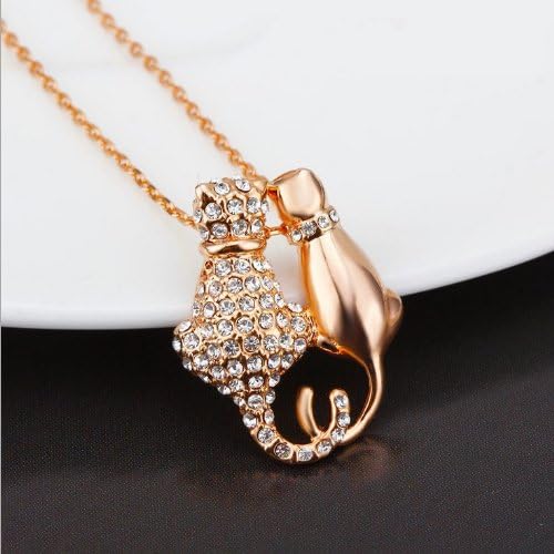 MagicPieces Women's Fashion Jewelry Rhodium Plated Alloy Full Rhinestone Couple Kitty Necklace