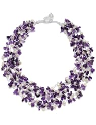 HinsonGayle "Gabriella" Handwoven 5-Strand Natural Amethyst and White Cultured Pearl Necklace (Artisan Collection)