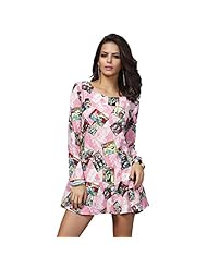 Spring Belted Long Sleeves General Print Mini Dress 