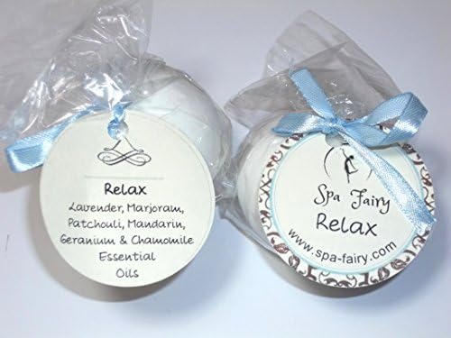 Relax - Lavender, Marjoram, Patchouli, Mandarin, Geranium and Chamomile Essential Oils Bath Bomb Weekend Pack. Two Large All Natural Bath Bombs with Organic Essential Oils, Shea Butter and Cocoa Butter. Enjoy a Moisturizing Lush Aromatherapy Bath. Refill Your Set of Spa Fairy Bath Bombs with This 2-Pack of Your Favorite Scents.