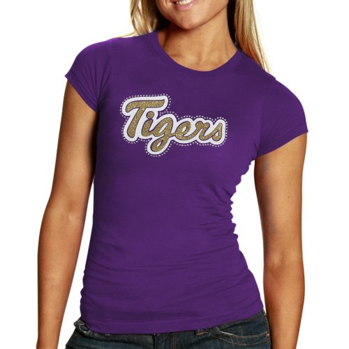LSU Tigers Ladies Glitter Script T-Shirt - Navy Blue (Large)