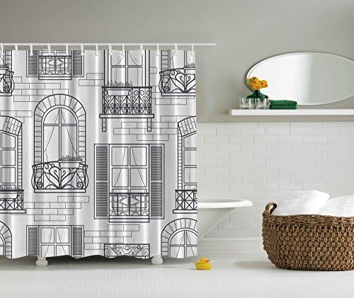 Designer's Collection Digital Graphic Print City Building Shower Curtain Set Non Vinyl Bath Waterproof Fabric Resistant includes hooks2923