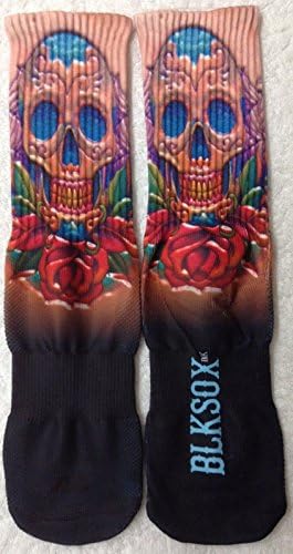 Medium BLK SOX INK Skull & Rose Sublimation Print Crew Socks M