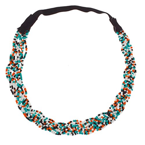 Lux Accessories Multi Color Seed Bead Braided Color Stretch Coachella Headband Head Band