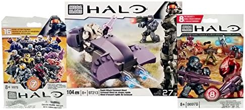 Mega Bloks Halo Bundle - Rapid Attack Covenant Ghost (97213) + Series 7 &amp; Series 8 Action Mini Figure Blind Bag Mystery Packs (1 Pack of Each)