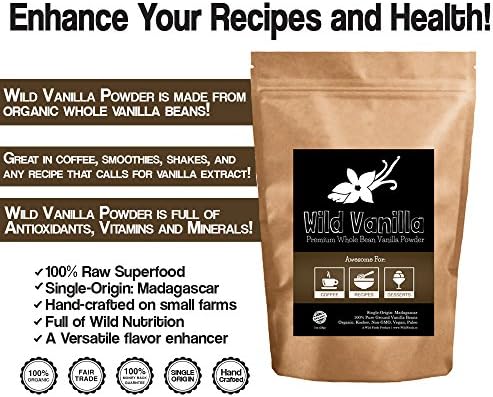 Vanilla Bean Powder, Organic Raw Vanilla Beans From Madagascar Ground into a Fine Powder, Wild Vanilla is Unsweet, Gluten-Free, Raw, Kosher, Non-GMO, Vegan, Paleo (6 ounce)