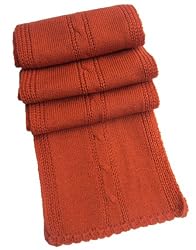 Handmade Winter Alpaca Scarf - Cable Design in Dark Pumpkin (Hand-crocheted border/Long size)