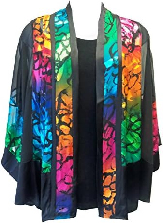 Women's Hand Painted Splashes Silk Burnout Patch Jacket Plus Size (2X)