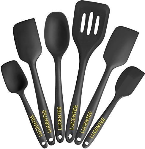 Lucentee¨ 6-Piece Silicone Baking Set - Spatulas, Spoons &amp; Turner - Heat Resistant Cooking Utensils (Black)