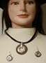 Onyx Multi String Short Chain Necklace with Silver Plated Pendant Earrings