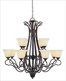 12 Light Chandelier - Distressed Bronze Finish : Soft Cream Marble Glass