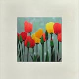 Susho, King Silk Art Handmade Silk Embroidery - Colorful tulips - White Mat Unframed Regular Size 16009W