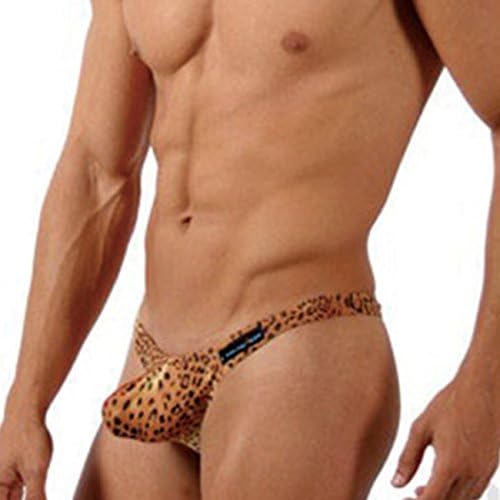 LaLaMa Mens Sexy Leopard Skinny G-String Thong Briefs Underwear