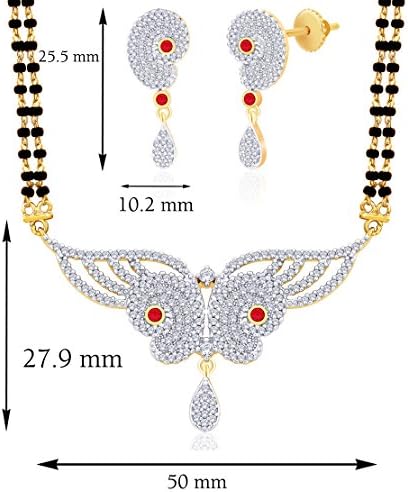 Silvora 18 Karat Gold Plated Cubic Zirconia "Vartika" Mangalsutra Earrings Set PM89GJ