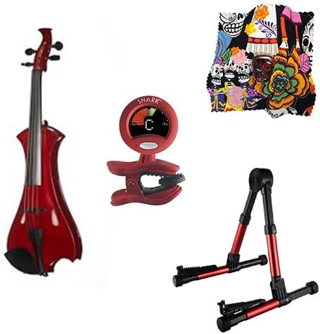 Meisel Electric Violin Pack Red w/Red Stand, Tuner & Skull Rosin