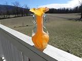 Murano Hand Blown Italian Art Glass Vase 1940s, Melon/Peach/Orange, White Striped
