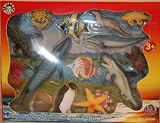 Aquatic Animals 14 piece playset: Shark, Penguin, Seal, Dolphin, Starfish, Clams, Beaver, Otter, Crabs, Whale and Tropical Fish Figures in Window BoxIMAGE