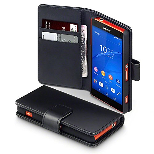 Sony Xperia Z3 Compact Case, Terrapin [GENUINE LEATHER] Xperia Z3 Compact Case Executive [Black] Premium Wallet Case with Card Slots & Bill Compartment Case for Sony Xperia Z3 Compact - Black