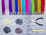 Feather Hair Extension Kit with 26 Synthetic Feathers, 100 Beads, Pliers and Hook