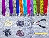 Feather Hair Extension Kit with 26 Synthetic Feathers, 100 Beads, Pliers and Hook