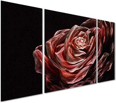 Red Rose Flower Blossoms in the Night - Floral Metal Wall Art Decor