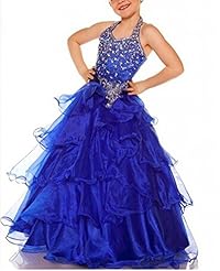 Girls Halter Spaghetti Strap  Organza Lace  Ball Gown Flower-Girl Dress 