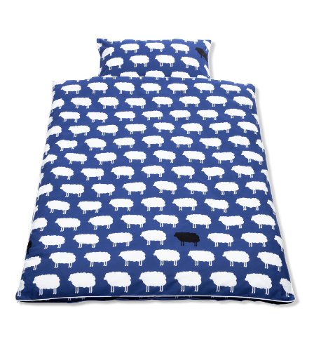 Pinolino 630522-1 - Bett- und Kopfkissenbezug f&uuml;r Kinderbetten, 'Happy Sheep' blau