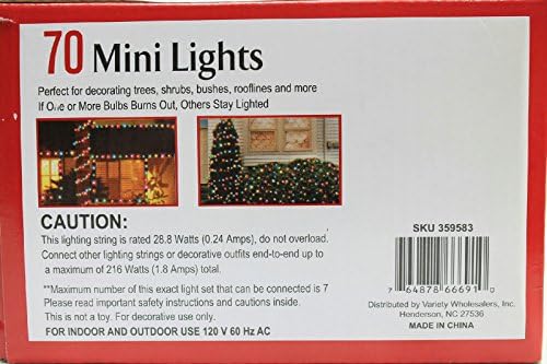 70 Simply Holiday Indoor Outdoor Christmas Mini Lights 14 Feet Strand (Multicolor)