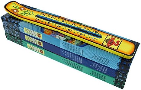 Zen Mood Incense Gift Pack - 3 Boxes of Assorted Indian God Incense and 1 Hand Painted Incense Holder with Ganesh Design - Yellow
