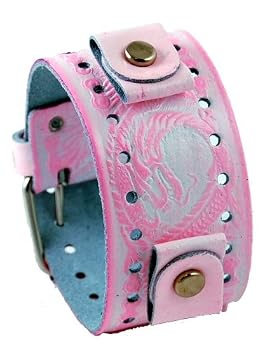 Nemesis #SSN-P Wide Pink Leather Cuff Tattoo Imprinted Band