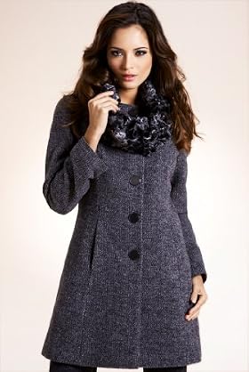 Per Una Long Sleeve Coat with Faux Fur Snood