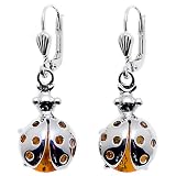 Millennium Collection Certified Genuine Honey Amber and Sterling Silver Lady Bug Euro-wire Earrings