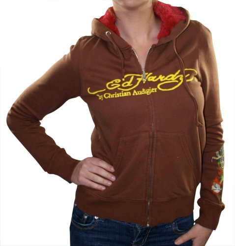 ED HARDY Christian Audigier Geisha Faux Fur Womens Hoodie Hooded Sweatshirt