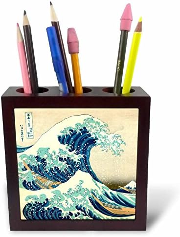 3dRose LLC ph_155631_1 Tile Pen Holder, 5-Inch, The Great Wave Off Kanagawa by Japanese Artist Hokusai-Dramatic Blue Sea Ocean Ukiyo-E Print 1830"