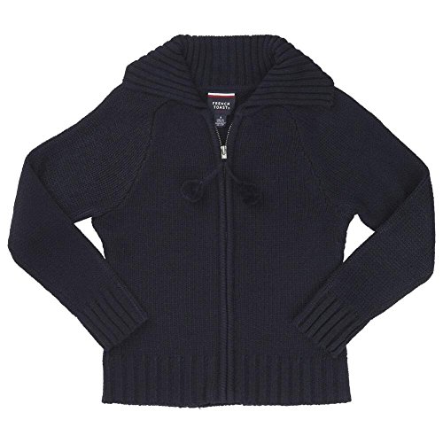 French Toast Pom-Pom Zip-Up Sweater Girls Navy 6