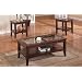 3pc Contemporary Cappuccino Coffee & End Table Set w/Glass Insert