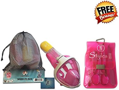 Styles II Fitness Snorkeling Mask - Anti-Fog Anti-Leak - Secure Fit with Best 180 Degrees Underwater View - Satisfaction Guaranteed with Free Bonus Styles II Manicure Set (Pink)