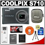Nikon Coolpix S710 14.5-Megapixel Digital Camera (Graphite Black) with Optical VR Image Stabilization + 4GB Memory Card + EN-EL12 Battery + Carrying Case + Accessory Kit