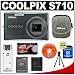 Nikon Coolpix S710 14.5-Megapixel Digital Camera (Graphite Black) with Optical VR Image Stabilization + 4GB Memory Card + EN-EL12 Battery + Carrying Case + Accessory Kit