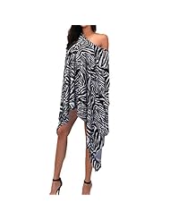 Short Sleeves Scoop Neck Zebra Print Asymmetric Flowy Cotton/Polyester/Spandex Club Dress/Party Dress/Tunic 
