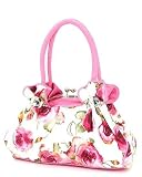 Hot Pink Flower Print Kisslock Satchel Handbag
