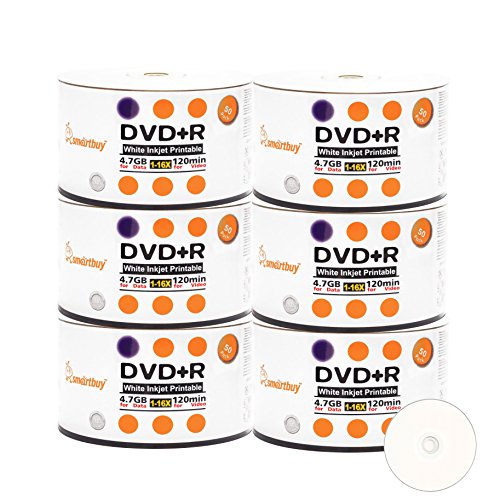 Smartbuy 300-disc 4.7gb/120min 16x DVD+R White Inkjet Hub Printable Blank Data Recordable Media Disc
