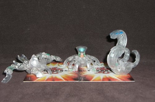 Bakugan Lot~3 New Loose B3 Bakucrystal Bakugan -Crystal Clear Freezer 740G, Abis Omega 560G and Atmos 540G ~Comes with 3 Metal Gate Cards and 3 Ability Cards