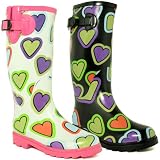 New Womens Funky Love Heart Festival Wellies Wellingtons Sz 3-8