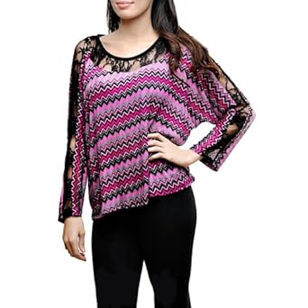 Magenta & Black Plus Size Indie Print Shirt W/lace Cut-out