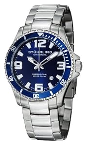 Stuhrling Original Men's 395.33U16 Aquadiver Regatta Champion Professional Diver Swiss Quartz Date Blue Bezel Watch