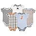 Luvable Friends Unisex Baby Cotton Bodysuits, Fox Short Sleeve 5 Pack, 0-3 Months (3M)