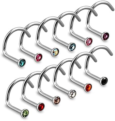 316L Surgical Steel 22GA Nose Screw with 1.5mm Aqua Marine Press Fit Gem 1pc