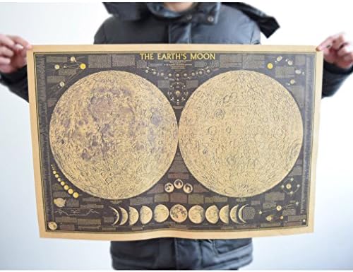 USfafa Vintage Style Retro Moon Map Lunar Poster Map Kraft Paper Art Posters
